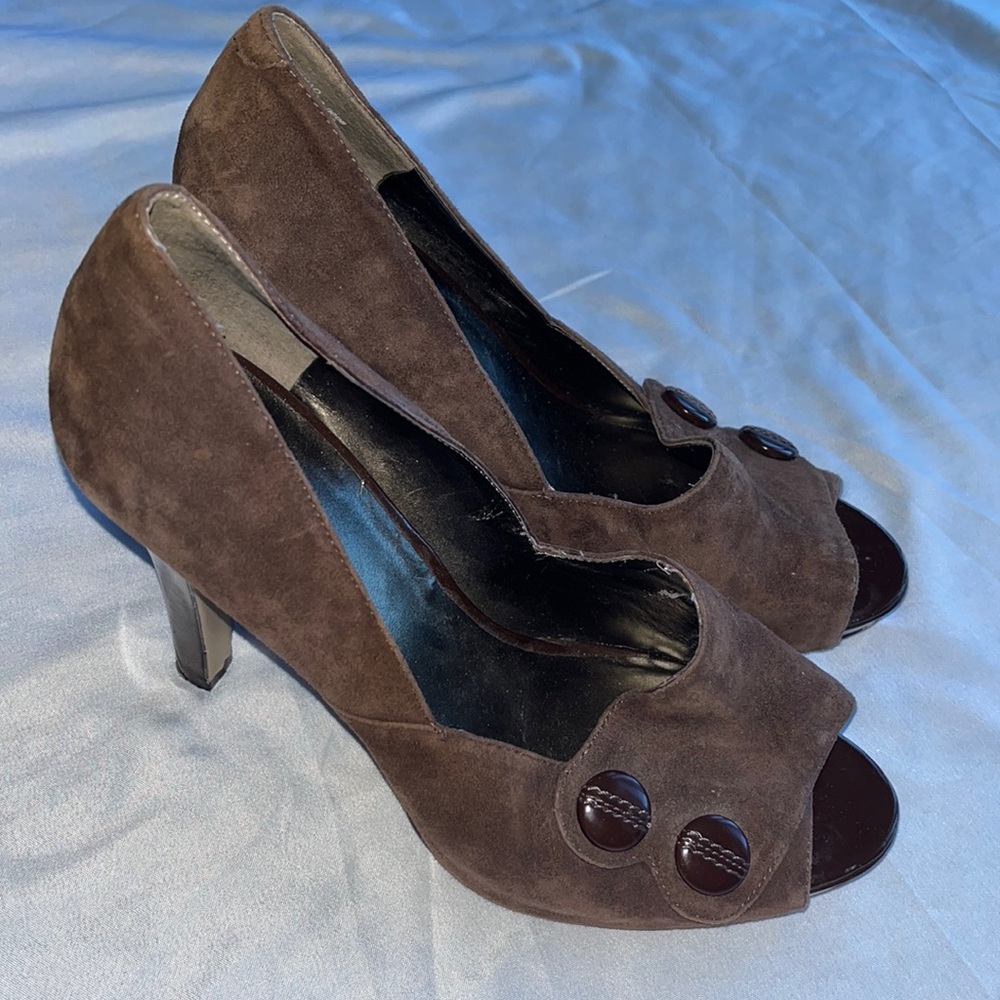 Women's Brown Suede Peep-Toe Heels
